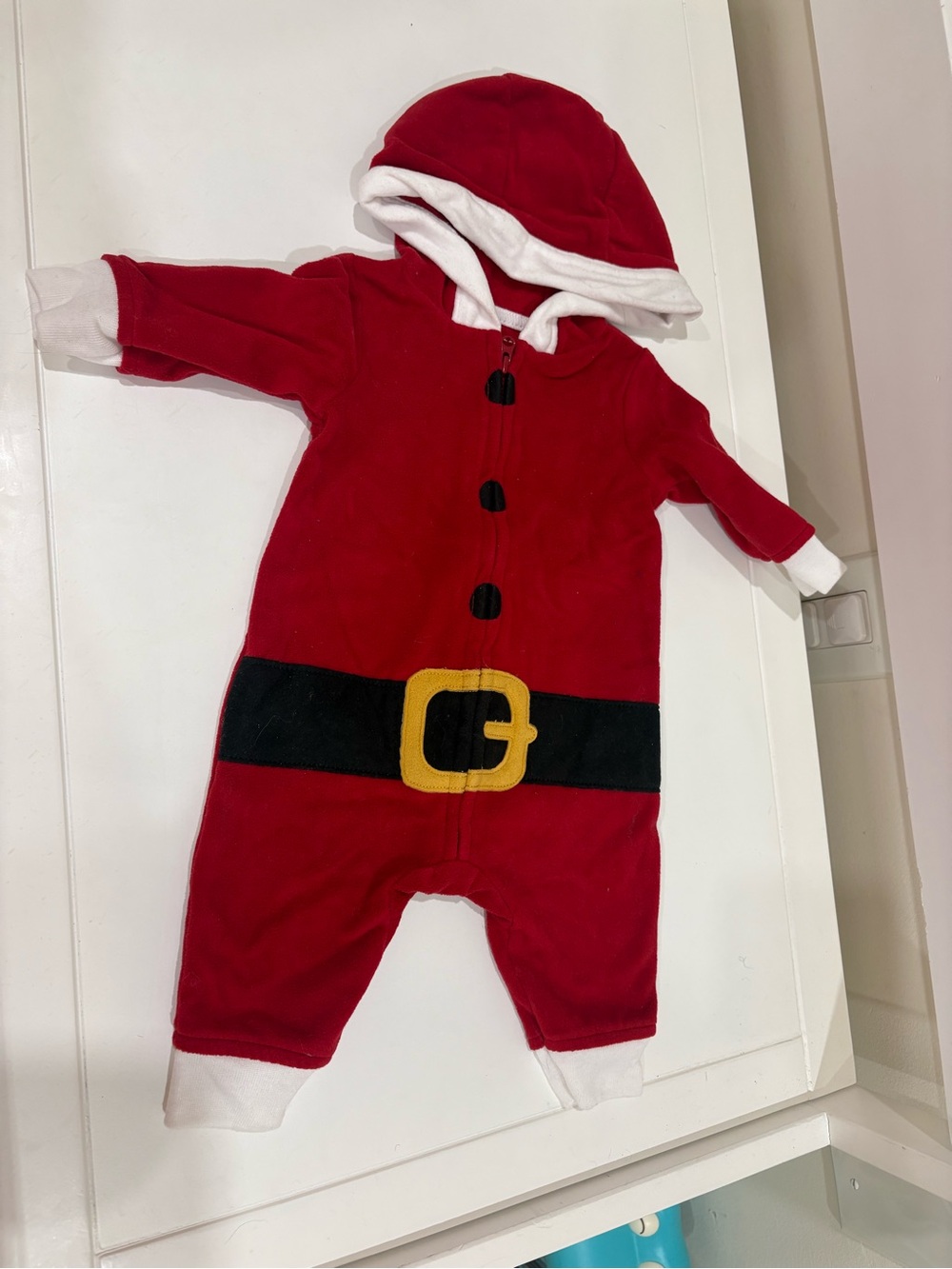 Carter's Red Santa-Style Hooded One-Piece with Belt Detail